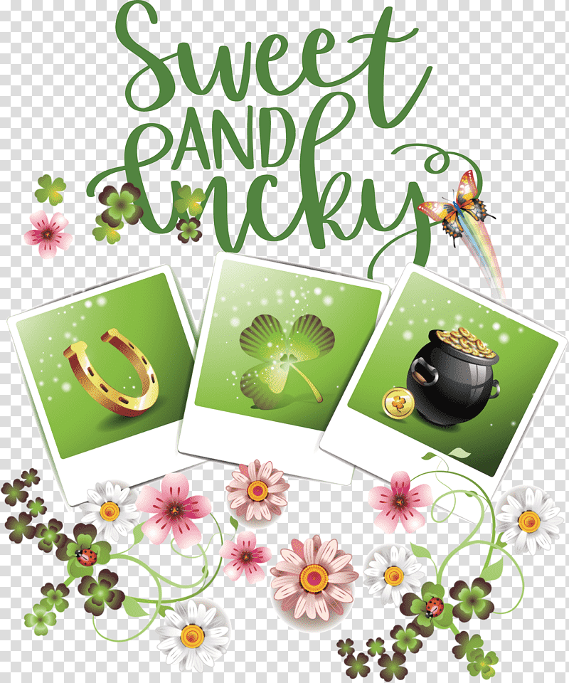 Sweet And Lucky St Patricks Day, Saint Patricks Day, Clover, Fourleaf Clover, Shamrock, Irish People transparent background PNG clipart