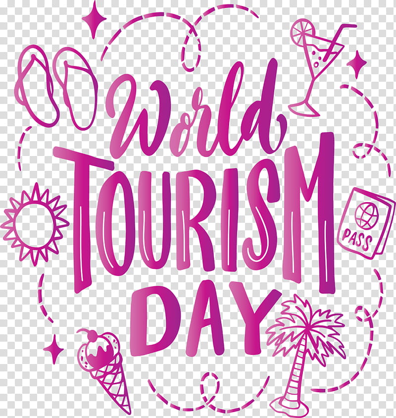 World Tourism Day Travel, Logo, Calligraphy, Pink M, Flower, Line, Area, Meter transparent background PNG clipart