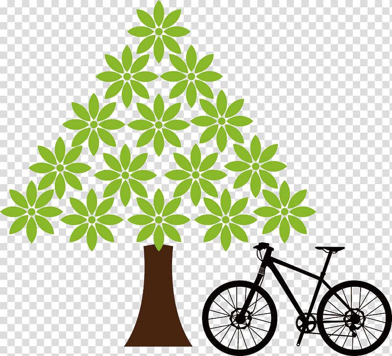 bike bicycle, Bicycle Wheel, Leaf, Flower, Tree, Line, Branching transparent background PNG clipart