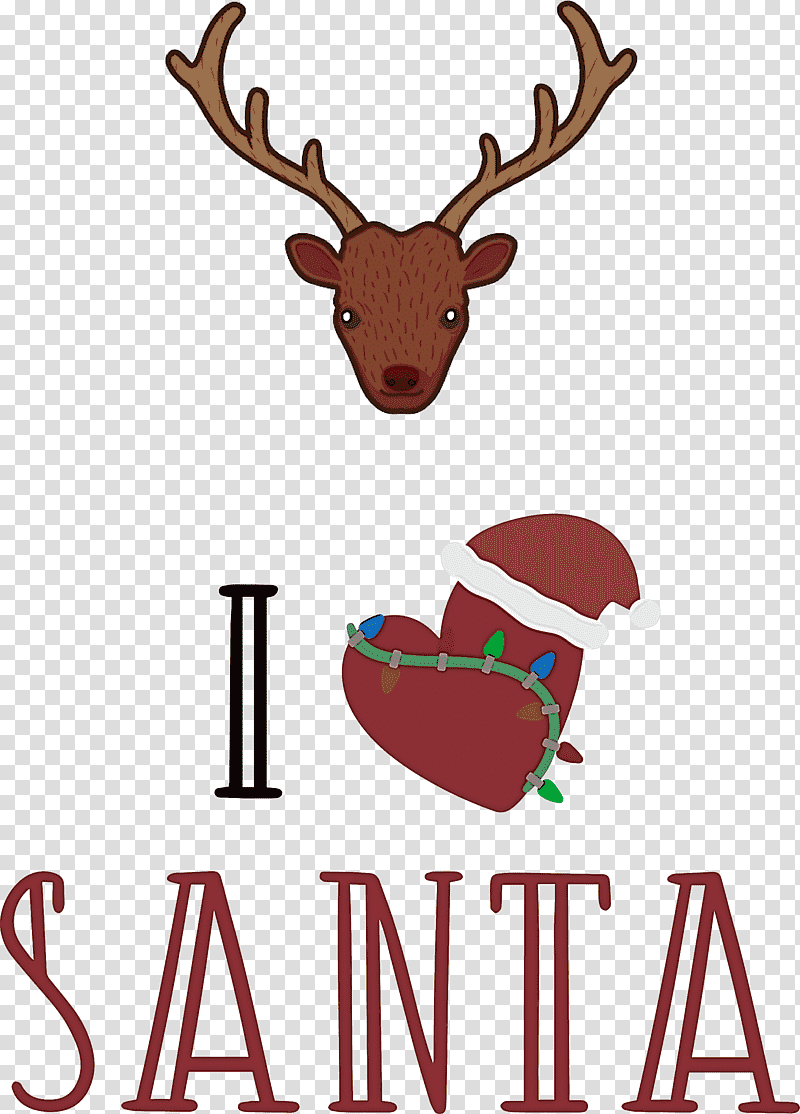 I Love Santa Santa Christmas, Christmas , Reindeer, Christmas Day, Antler, Elk, Fine Arts transparent background PNG clipart