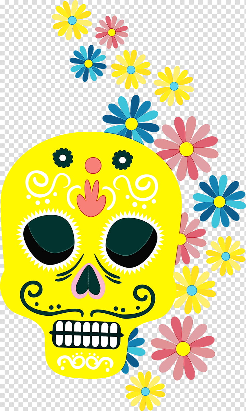 Floral design, Calavera, Calaveras, Sugar Skull, Day Of The Dead, Watercolor, Paint, Wet Ink transparent background PNG clipart