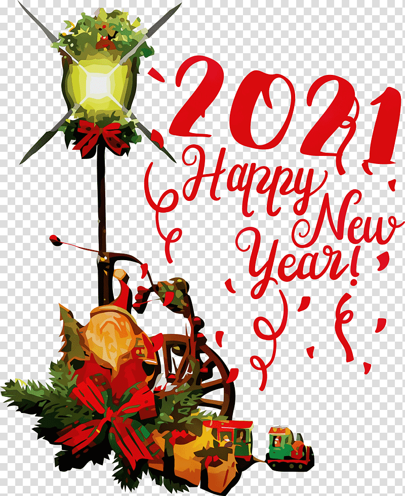 Christmas Day, 2021 Happy New Year, 2021 New Year, Watercolor, Paint, Wet Ink, Holiday Ornament transparent background PNG clipart