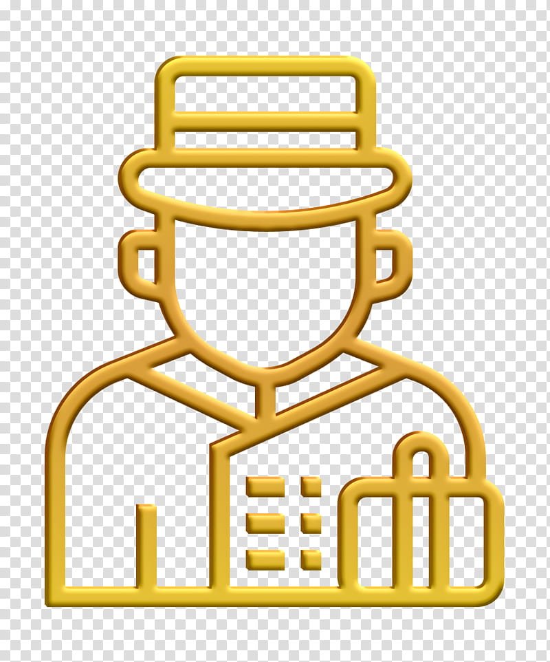 Staff icon Bellboy icon Jobs and Occupations icon, Yellow, Line transparent background PNG clipart