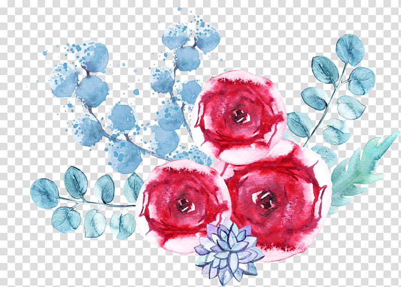 Blue Watercolor Flowers, Garden Roses, Tshirt, Floral Design, Pink, Cut Flowers, Petal, Cabbage Rose transparent background PNG clipart