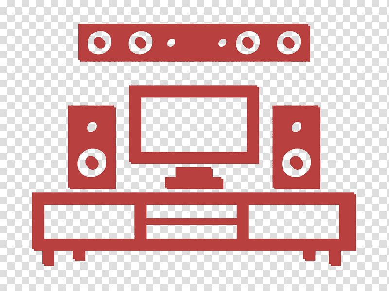Livingroom icon electronics icon Home theatre and monitor on livingroom furniture icon, House Things Icon, Home Cinema, Loudspeaker, Computer, Computer Monitor, Surround Sound transparent background PNG clipart