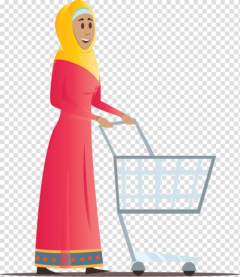 Arabic Woman Arabic Girl, Standing, Shopping Cart, Dress, Vehicle transparent background PNG clipart