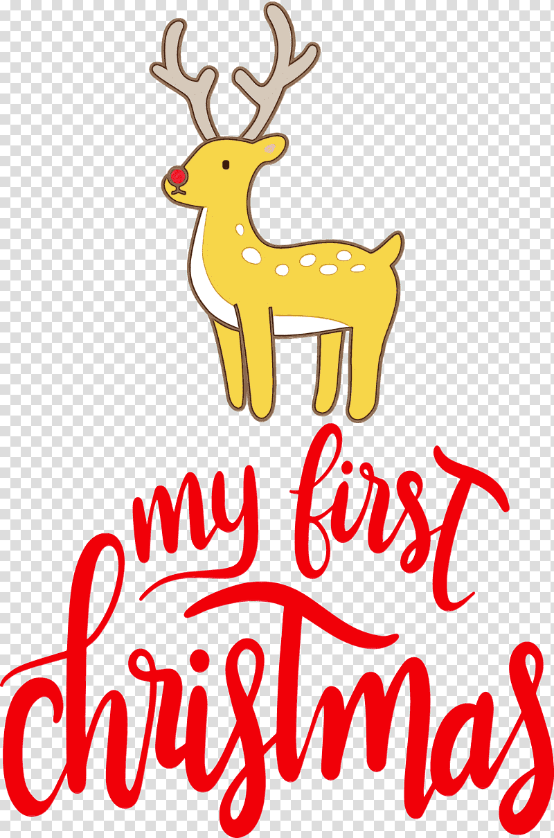 Christmas Day, My First Christmas, Watercolor, Paint, Wet Ink, Reindeer, Rudolph transparent background PNG clipart