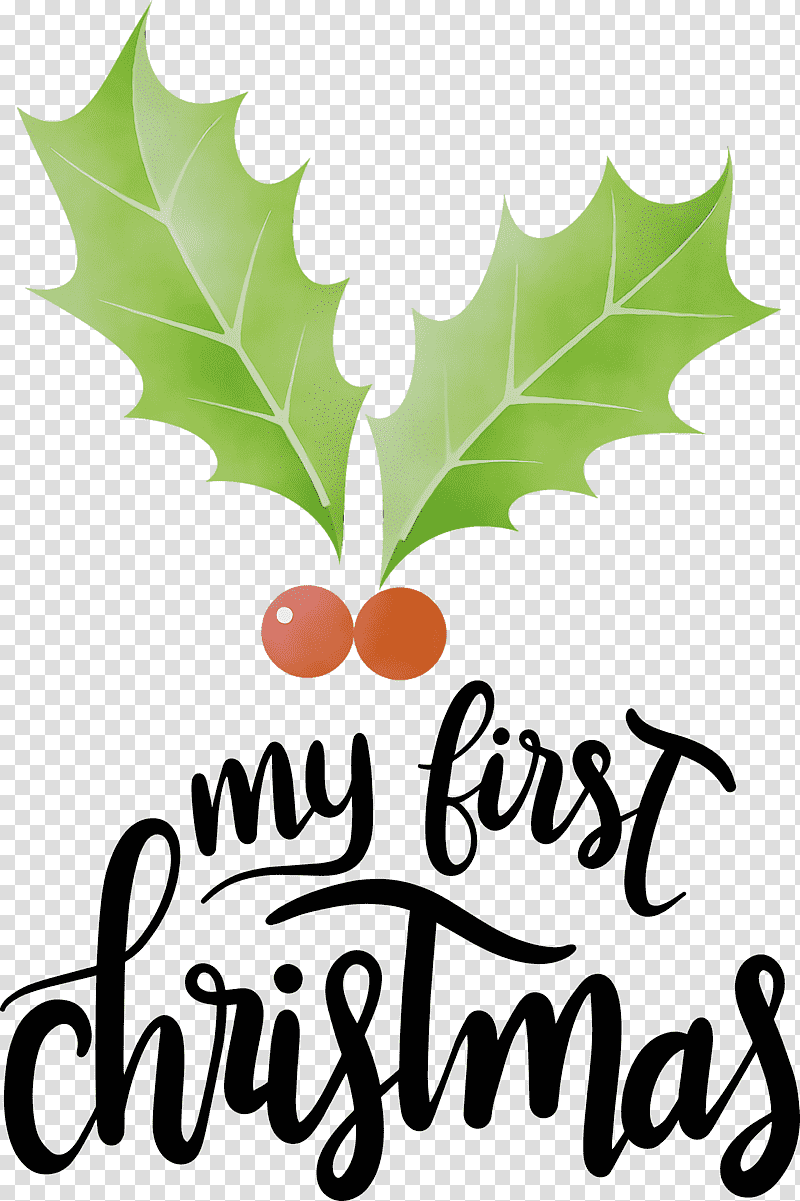 Christmas Day, My First Christmas, Watercolor, Paint, Wet Ink, Leaf, Plants transparent background PNG clipart