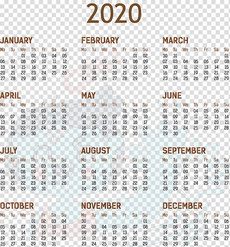 2020 yearly calendar Printable 2020 Yearly Calendar Template Full Year Calendar 2020, Calendar System, Calendar Year, Calendar Date, Watercolor Painting, Broadcast Calendar, Month, Week Number transparent background PNG clipart