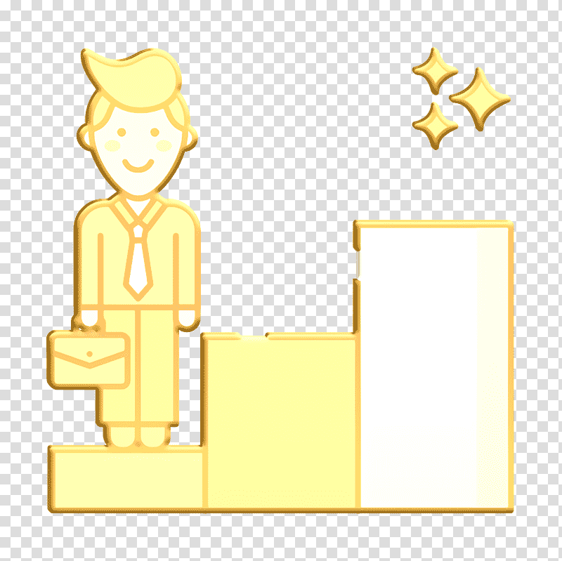 Online Marketing icon Career icon, Yellow, Cartoon, Character, Meter, Trophy, Behavior transparent background PNG clipart