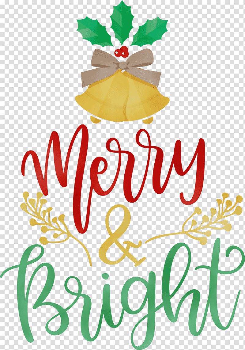 Christmas Day, Merry And Bright, Watercolor, Paint, Wet Ink, Christmas Ornament, Christmas Tree transparent background PNG clipart
