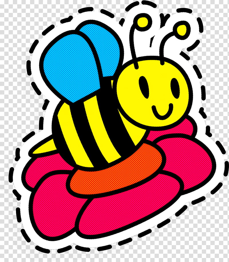 yellow cartoon pink honeybee membrane-winged insect, Membranewinged Insect, Pollinator, Circle, Smile, Line Art transparent background PNG clipart