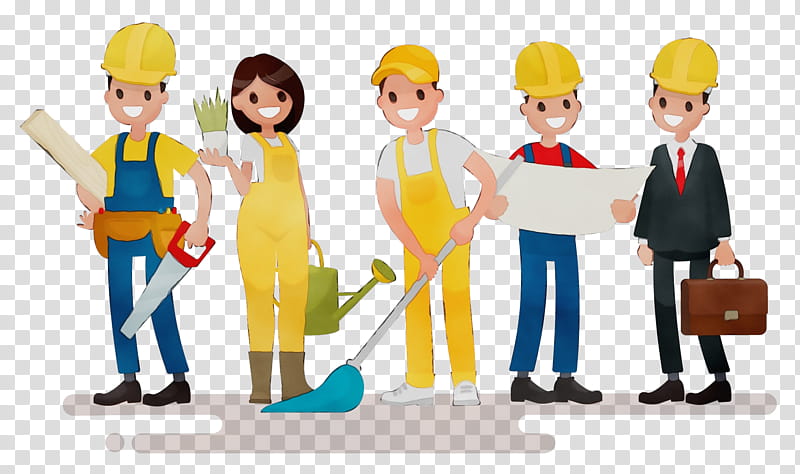 people social group cartoon community construction worker, Watercolor, Paint, Wet Ink, Job, Team, Sharing, Hard Hat transparent background PNG clipart