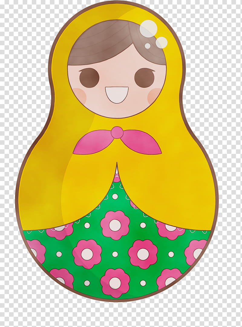 Christmas ornament, Colorful Russian Doll, Watercolor, Paint, Wet Ink, Yellow, Christmas Day, Smiley transparent background PNG clipart