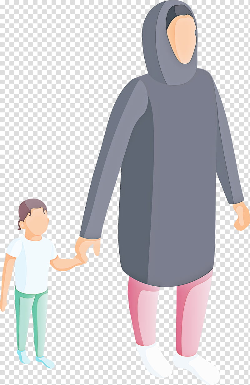 Arabic Family Arab people Arabs, Standing, Cartoon, Child, Outerwear, Gesture, Hood, Costume transparent background PNG clipart