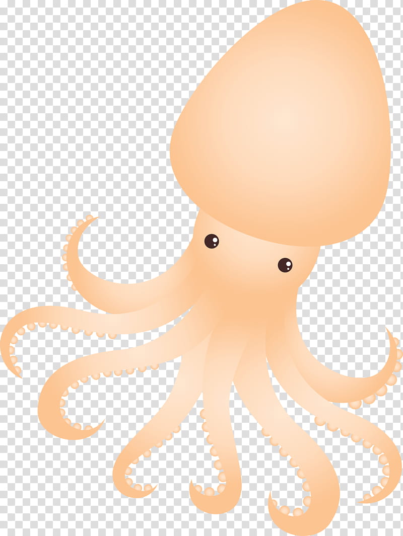 octopus giant pacific octopus octopus cartoon squid, Material Property, Seafood, Peach, Ear, Animal Figure transparent background PNG clipart
