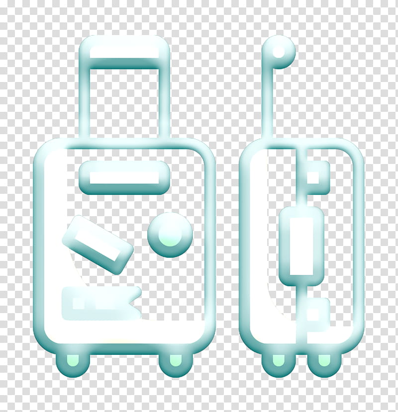 Suitcase icon Travel icon Tools and utensils icon, Text, Turquoise, Azure, Symbol, Logo transparent background PNG clipart