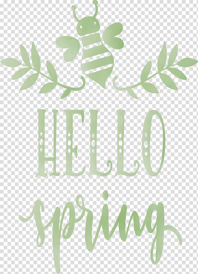 green leaf text font logo, Hello Spring, Spring
, Watercolor, Paint, Wet Ink, Tree, Plant transparent background PNG clipart