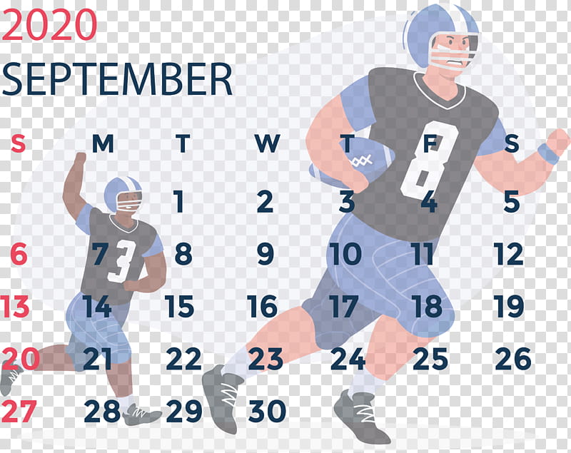 September 2020 Calendar September 2020 Printable Calendar, Team Sport, American Football, Super Bowl, Competition, Goal, American Football Player, Helmet transparent background PNG clipart