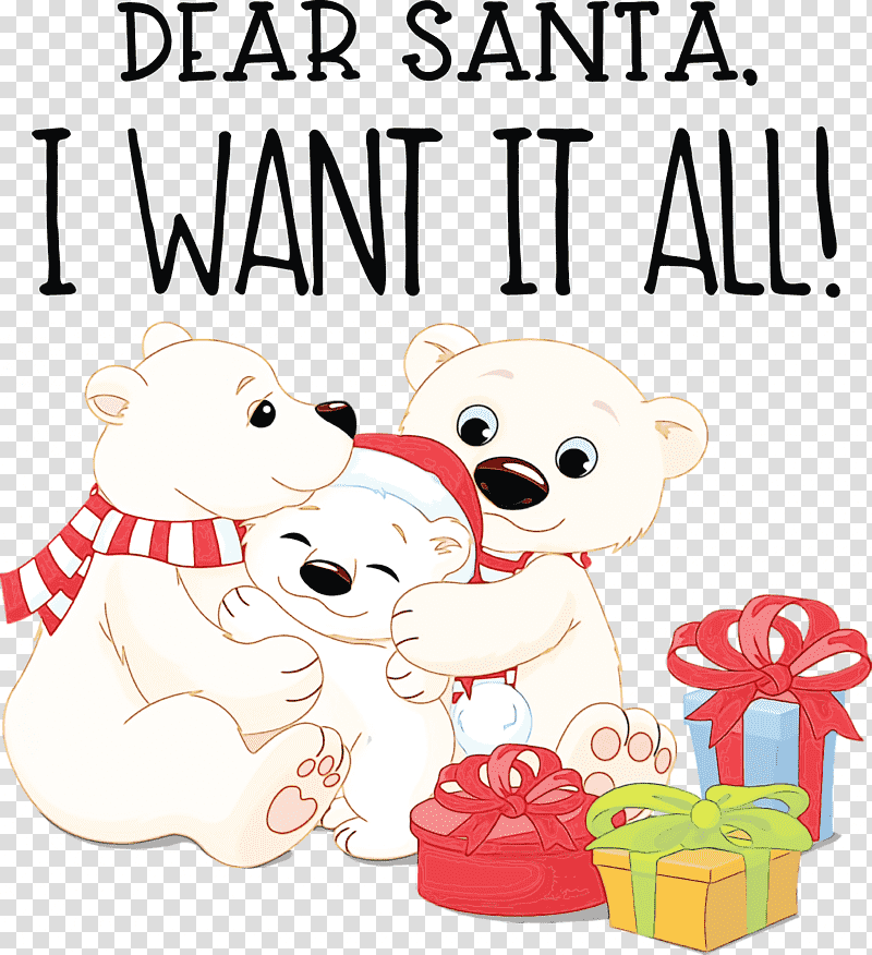 Christmas Day, Dear Santa, Christmas , Watercolor, Paint, Wet Ink, Polar Bear transparent background PNG clipart