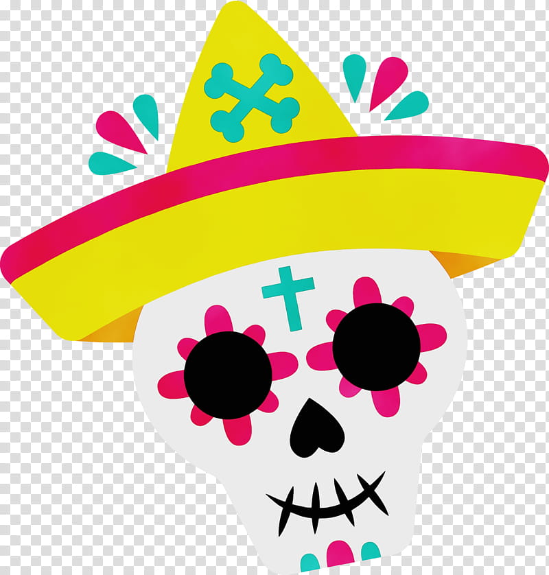 Party hat, Day Of The Dead, Dia De Muertos, Watercolor, Paint, Wet Ink, Flower transparent background PNG clipart