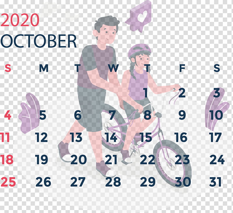 October 2020 Calendar October 2020 Printable Calendar, Drawing, Text, Cartoon, Bicycle, Cycling transparent background PNG clipart