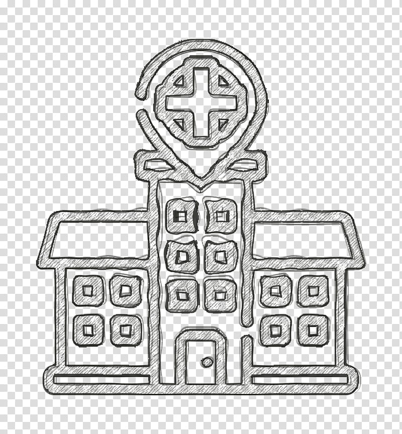 Hospital icon City icon Healthcare and medical icon, Line Art, Coloring Book transparent background PNG clipart