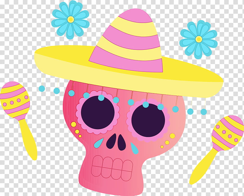 Party hat, Day Of The Dead, Dia De Muertos, Mexico, Watercolor, Paint, Wet Ink, Sombrero transparent background PNG clipart