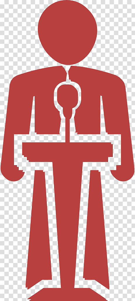 Human speaking on a stand icon people icon Speaker icon, Humans Resources Icon, Logo, Sleeve, Symbol, Red, Line transparent background PNG clipart