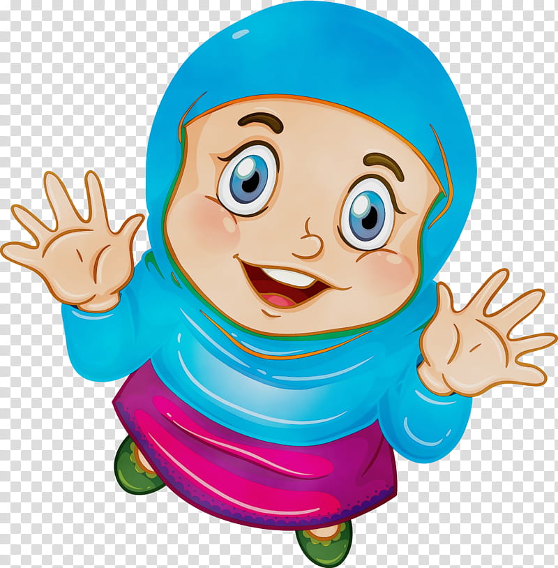 cartoon gesture child happy, Muslim People, Watercolor, Paint, Wet Ink, Cartoon transparent background PNG clipart