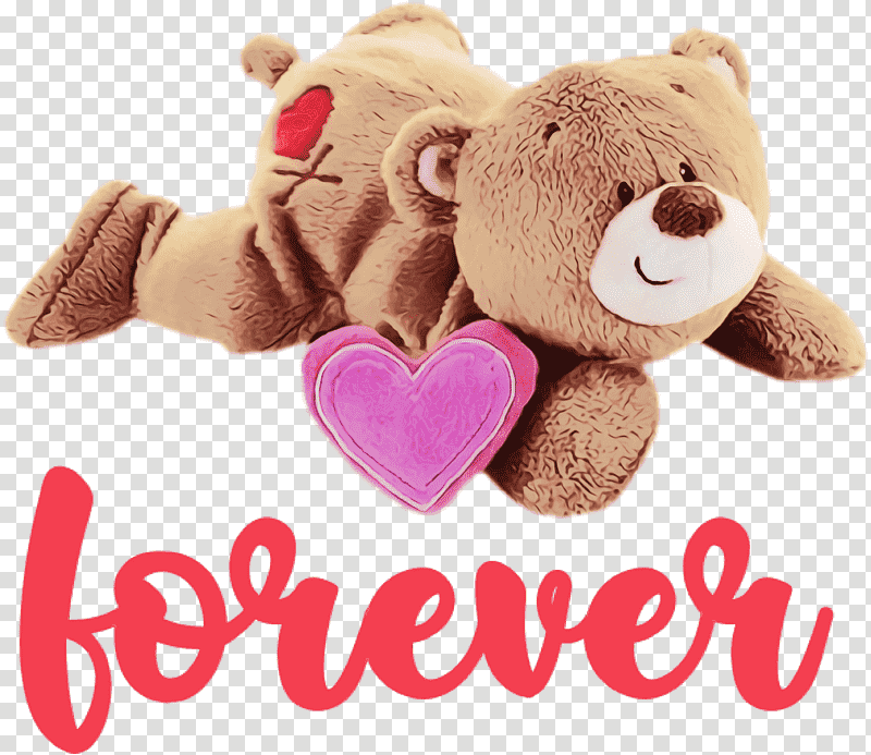 Teddy bear, Love Forever, Valentines Day, Watercolor, Paint, Wet Ink, Plush transparent background PNG clipart