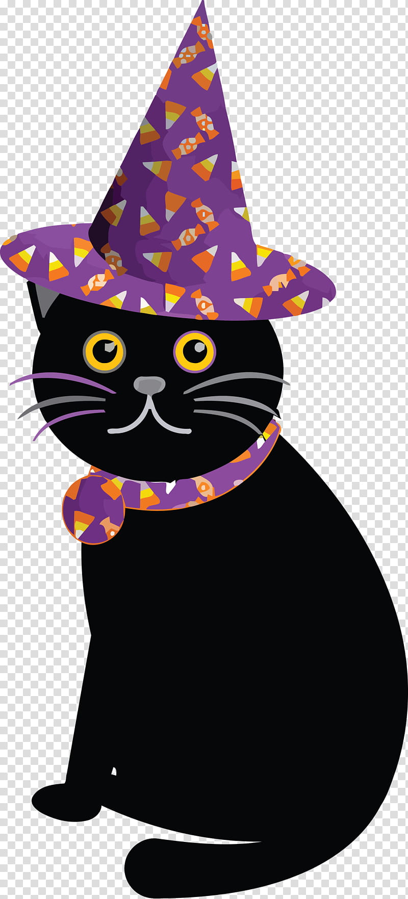 Happy Halloween, Black Cat, Whiskers, Hat, Character, Black M, Character Created By transparent background PNG clipart
