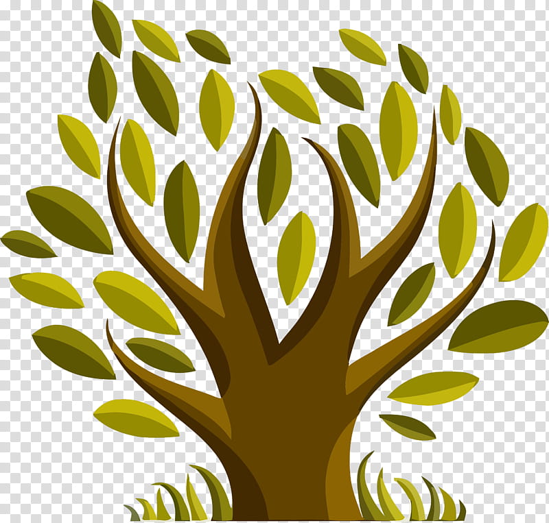 green leaf tree plant yellow, Tu Bishvat Tree, Cartoon Tree, Abstract Tree, Flower, Grass, Vascular Plant, Plant Stem transparent background PNG clipart