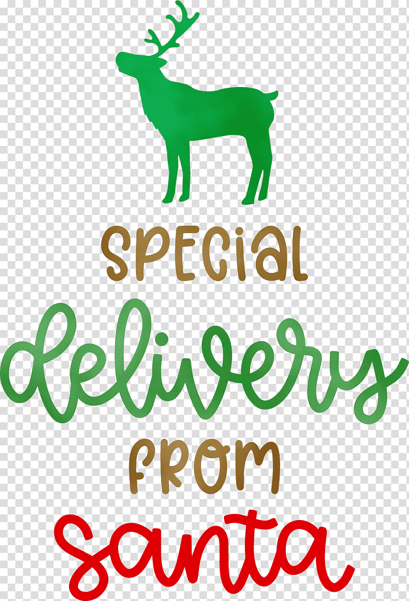 Reindeer, Special Delivery From Santa, Christmas , Watercolor, Paint, Wet Ink, Logo transparent background PNG clipart