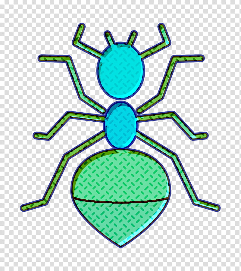 Insects icon Ant icon, Green, Turquoise, Line, Symmetry transparent background PNG clipart