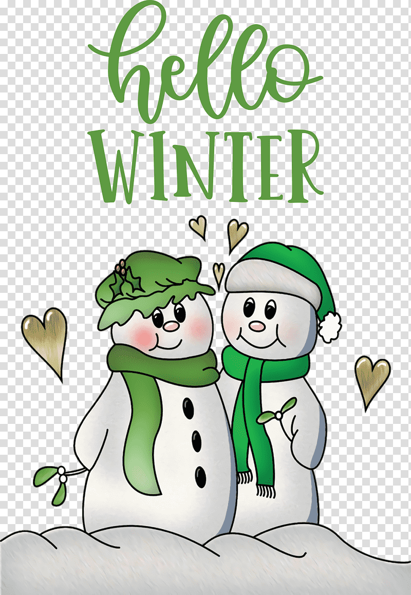 Hello Winter Winter, Winter
, Christmas Day, Snowman, Cartoon, Snowflake, Christmas Decoration transparent background PNG clipart