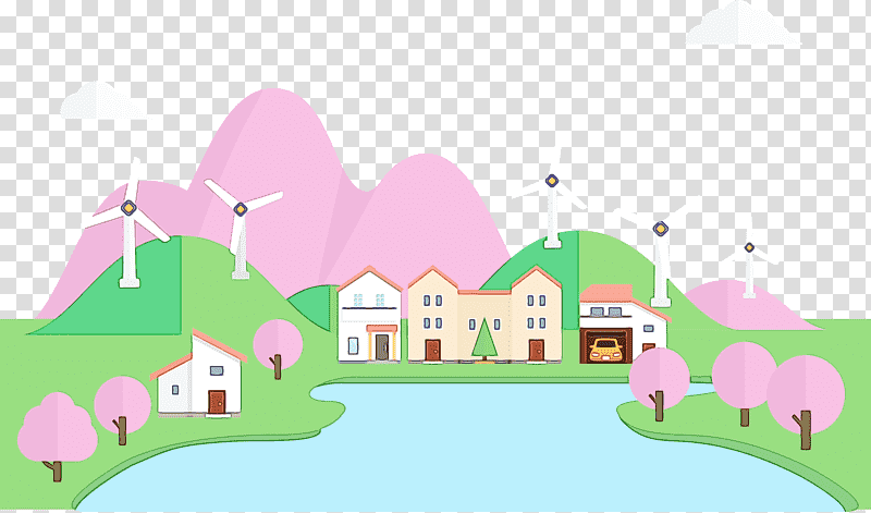 green residential area meter cartoon computer, Eco, Town, Watercolor, Paint, Wet Ink, House Of M transparent background PNG clipart