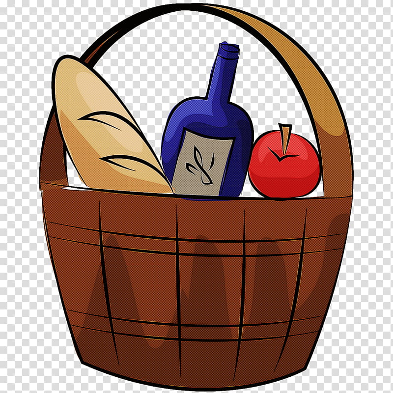 basket bucket cartoon picnic basket home accessories, Wine Bottle, Food, Plant, Gift Basket, Fruit, Drinkware, Tableware transparent background PNG clipart