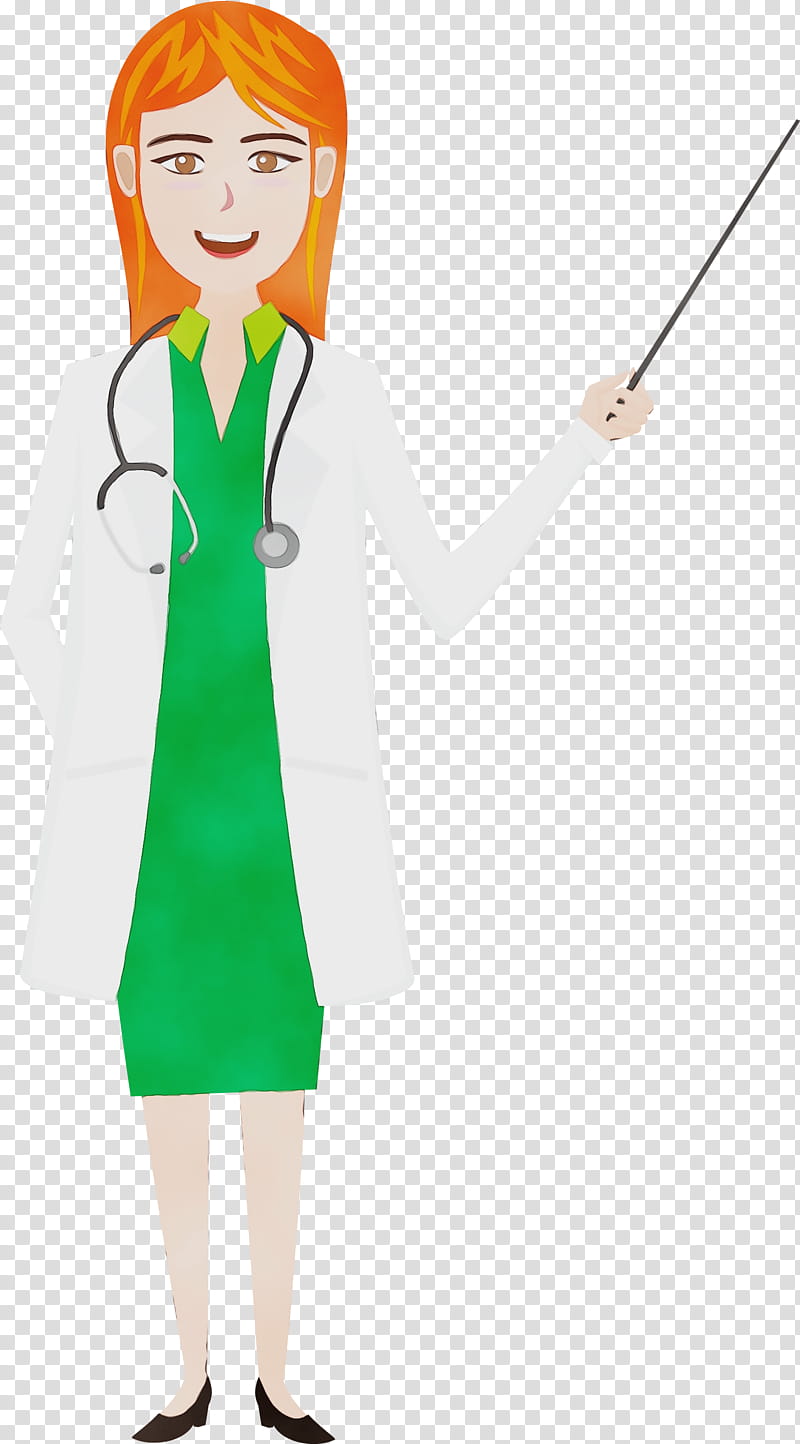 Stethoscope, Doctor Cartoon, Watercolor, Paint, Wet Ink, Physician, Character, Uniform transparent background PNG clipart