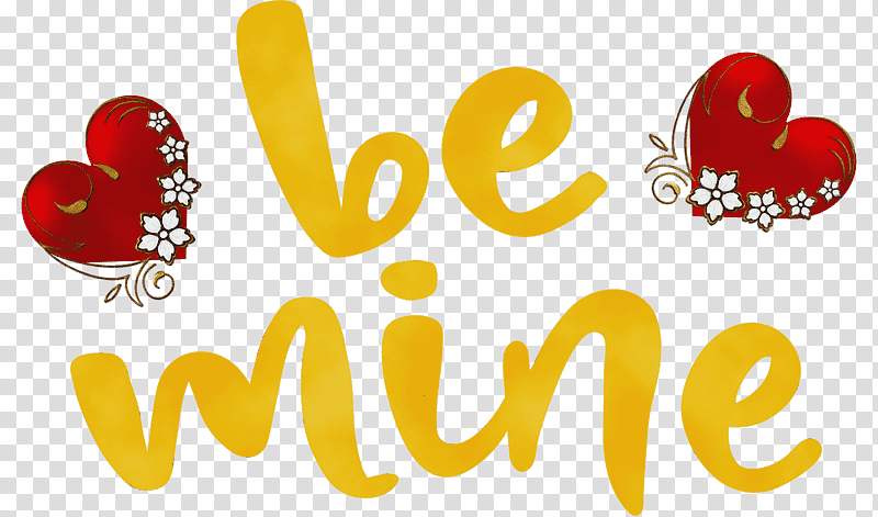 logo font yellow meter m, Be Mine, Valentines Day, Watercolor, Paint, Wet Ink, M095 transparent background PNG clipart