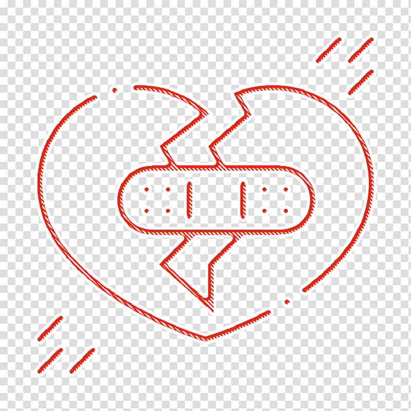 Hurt icon Love icon Broken heart icon, Red, Text, Line, Line Art, Circle, Symbol, Smile transparent background PNG clipart