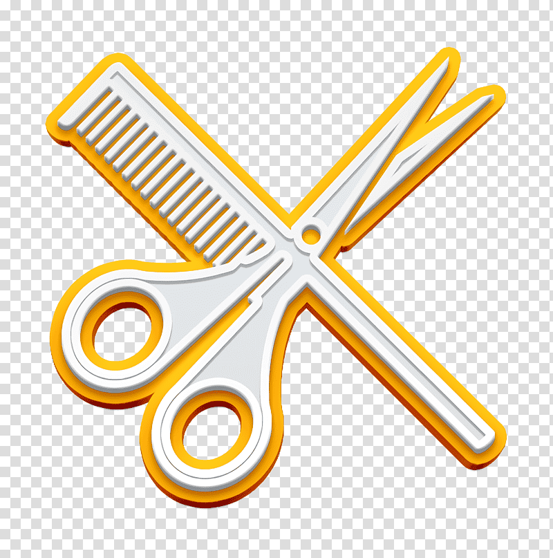 Hair Salon icon Scissor icon Scissors and comb icon, Tools And Utensils Icon, Yellow, Meter, Line, Symbol, Geometry transparent background PNG clipart