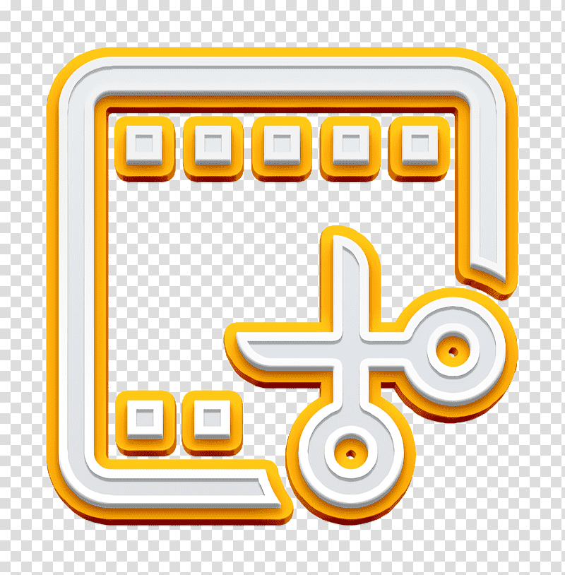 Film icon Video editing icon Cinema icon, Yellow, Line, Symbol, Meter, Mathematics, Geometry transparent background PNG clipart