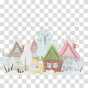 pink home house cottage building, Watercolor, Paint, Wet Ink transparent background PNG clipart thumbnail