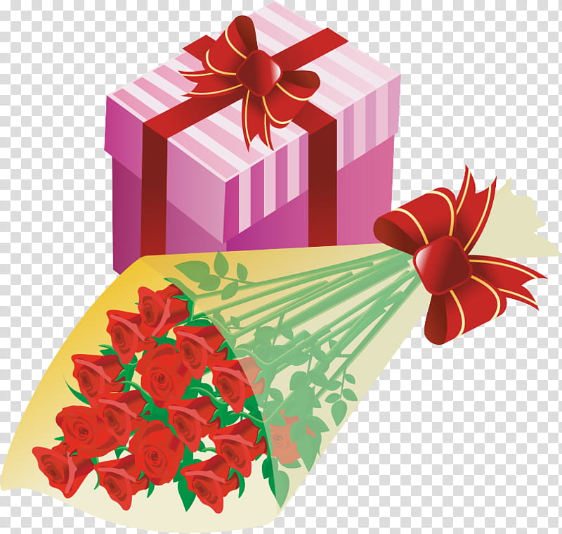 Bouquet Flowers Roses, Valentines Day, Red, Present, Ribbon, Gift Wrapping, Leaf, Tree transparent background PNG clipart