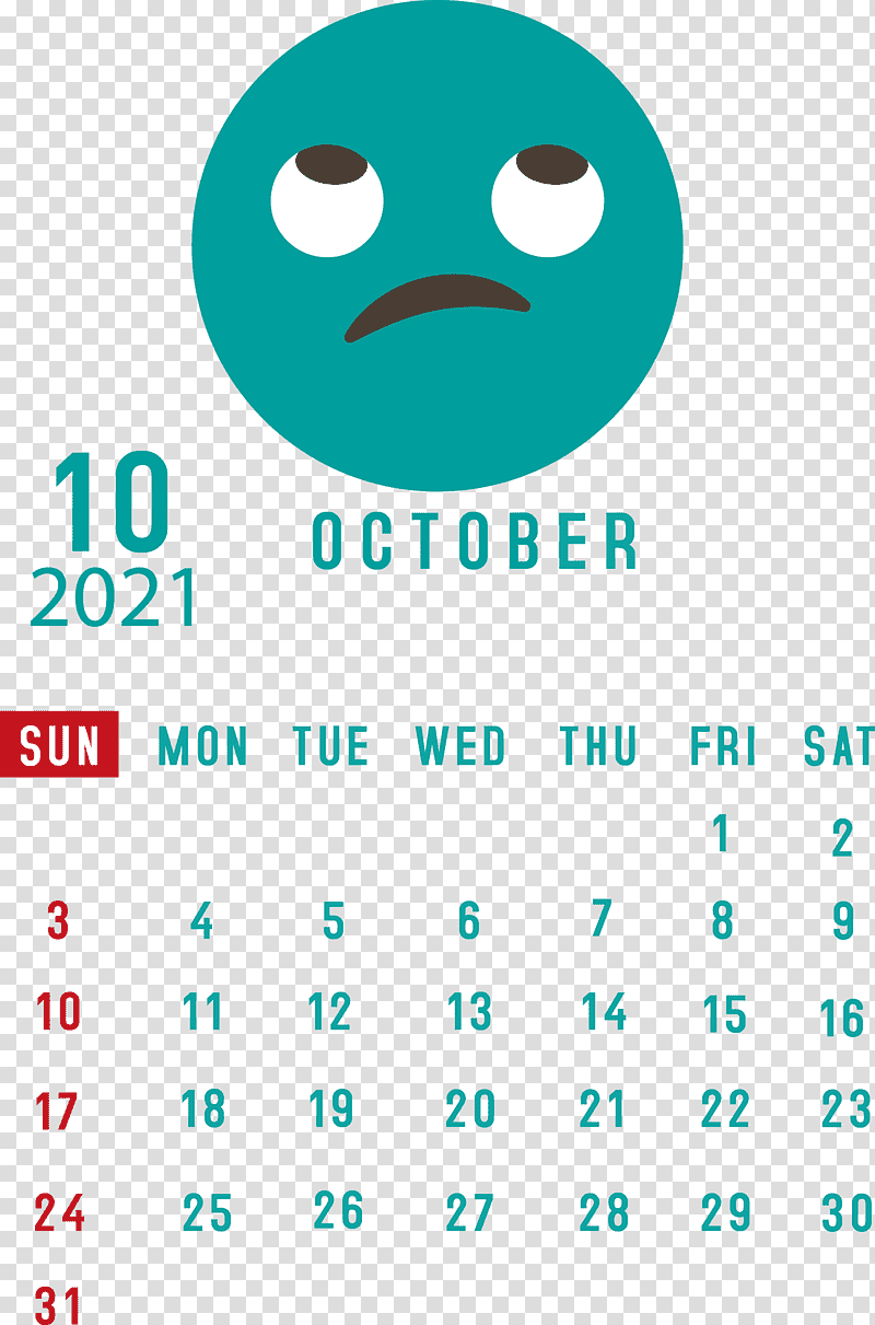 October 2021 Printable Calendar October 2021 Calendar, Logo, Aqua M, Green, Meter, Line, Happiness transparent background PNG clipart
