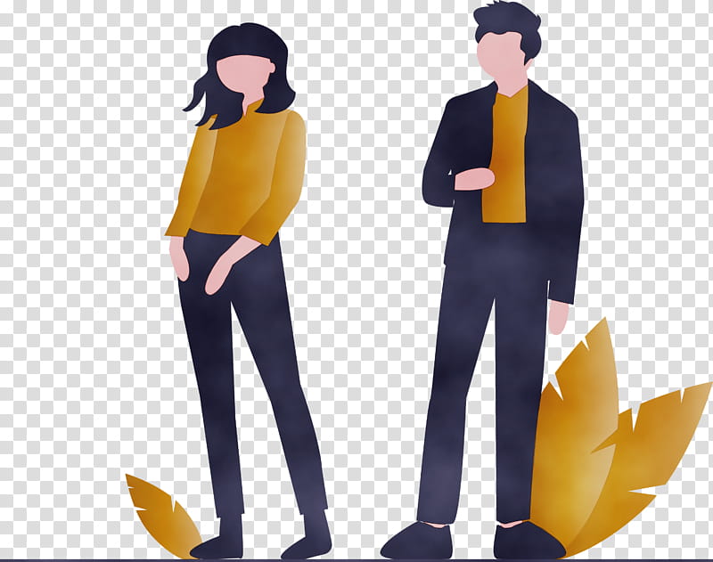 yellow standing workwear uniform costume, Modern Couple, Man, Girl, Watercolor, Paint, Wet Ink transparent background PNG clipart