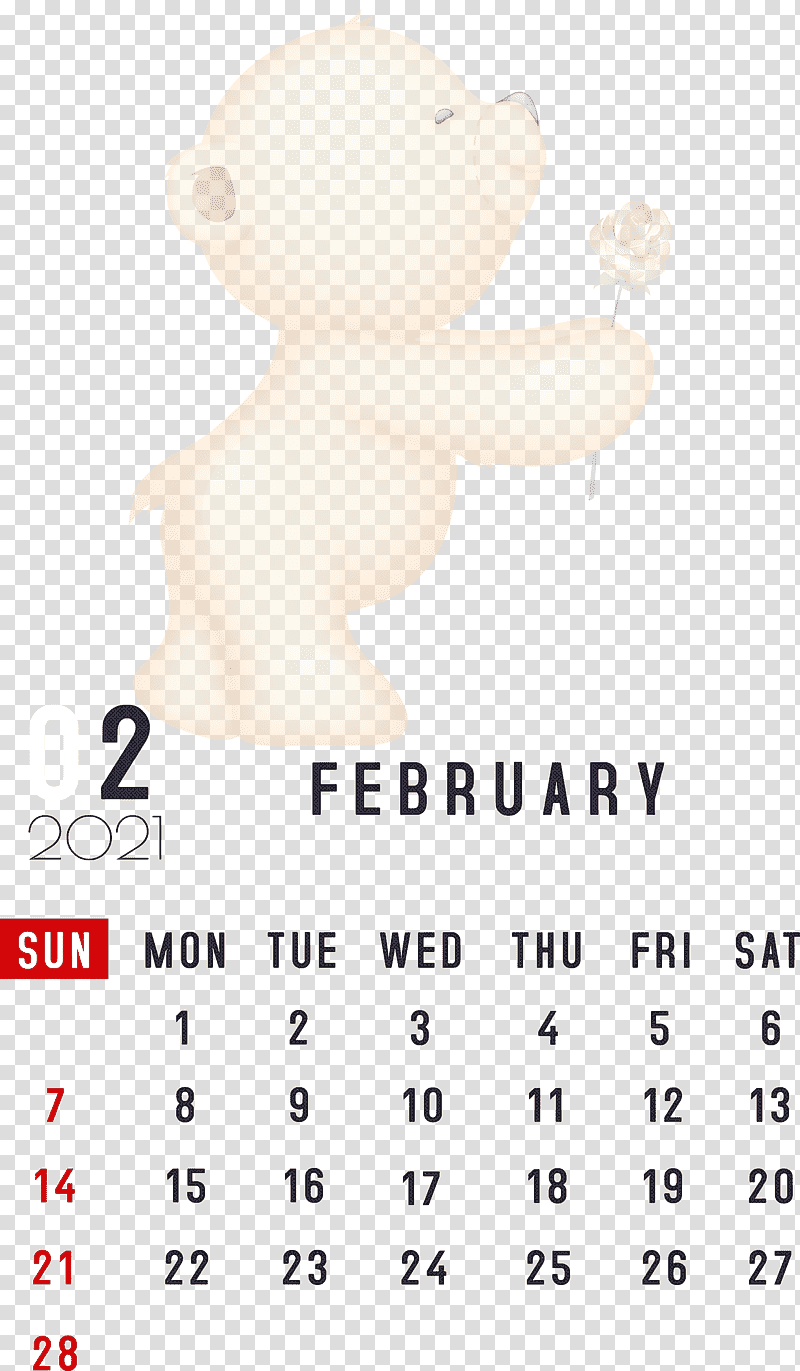 February 2021 Printable Calendar February Calendar 2021 Calendar, Nexus S, Calendar System, Teddy Bear, Meter, Bears, Joint transparent background PNG clipart