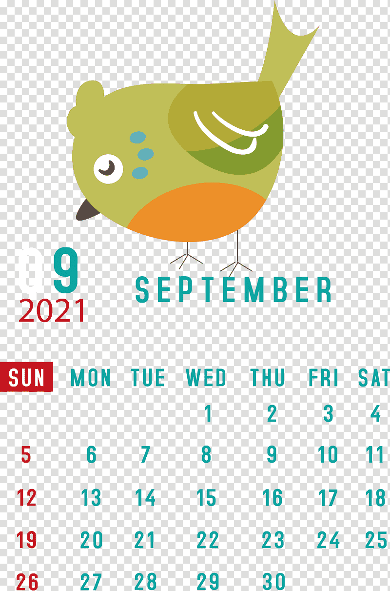 September 2021 Printable Calendar September 2021 Calendar, Logo, Green, Meter, Beak, Line transparent background PNG clipart