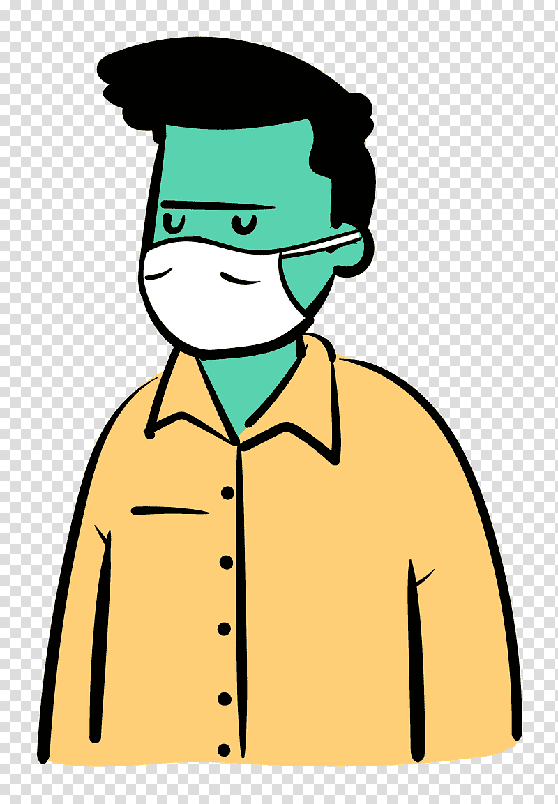 man Medical Mask coronavirus, Cartoon, Character, Green, Hat, Meter, Line transparent background PNG clipart